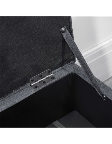 HOMCOM Linen Storage Ottoman Padded Footstool with Rubberwood Legs Ideal for Bed End, Shoe Bench, Seating, Dark Grey