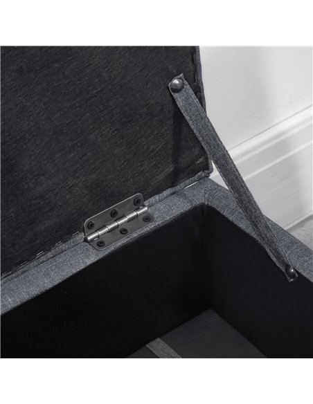 HOMCOM Linen Storage Ottoman Padded Footstool with Rubberwood Legs Ideal for Bed End, Shoe Bench, Seating, Dark Grey - pic 25474 | FastDaddyshop