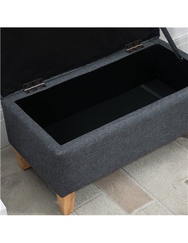 HOMCOM Linen Storage Ottoman Padded Footstool with Rubberwood Legs Ideal for Bed End, Shoe Bench, Seating, Dark Grey