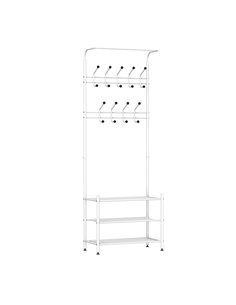 HOMCOM Coat Rack Stand with 18 Hooks, 3-Tier Shoe Rack, White 831-115WT