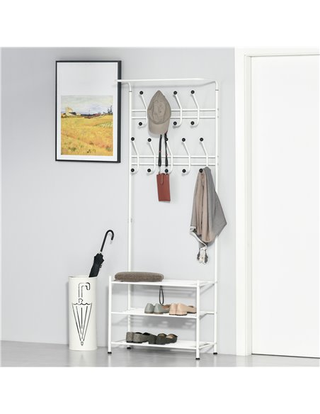 HOMCOM Coat Rack Stand with 18 Hooks, 3-Tier Shoe Rack, White 831-115WT - pic 25513 | FastDaddyshop