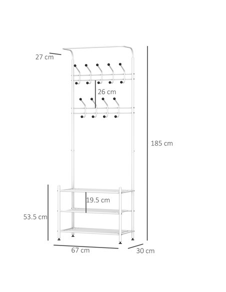 HOMCOM Coat Rack Stand with 18 Hooks, 3-Tier Shoe Rack, White 831-115WT - pic 25514 | FastDaddyshop