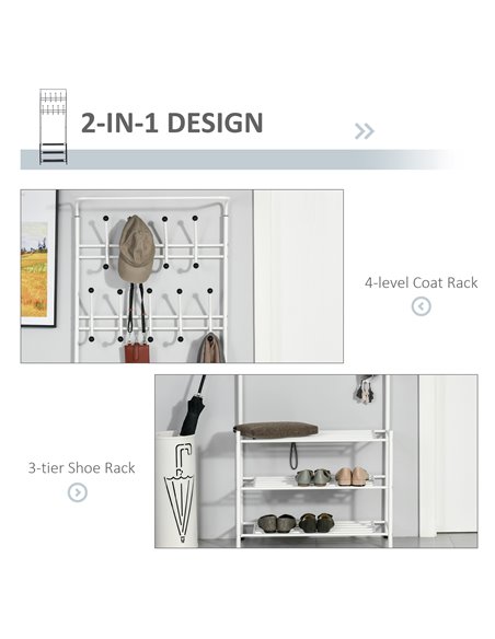 HOMCOM Coat Rack Stand with 18 Hooks, 3-Tier Shoe Rack, White 831-115WT - pic 25515 | FastDaddyshop