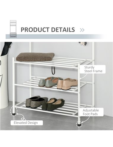 HOMCOM Coat Rack Stand with 18 Hooks, 3-Tier Shoe Rack, White 831-115WT