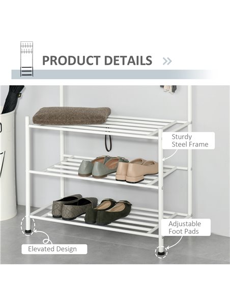 HOMCOM Coat Rack Stand with 18 Hooks, 3-Tier Shoe Rack, White 831-115WT - pic 25516 | FastDaddyshop