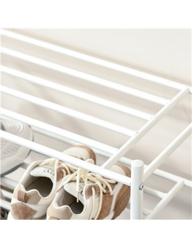HOMCOM Coat Rack Stand with 18 Hooks, 3-Tier Shoe Rack, White 831-115WT