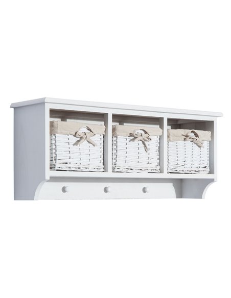 HOMCOM Entryway Wall Mounted Coat Rack with 3 Wicker Baskets and Hooks, White 833-298WT - pic 25521 | FastDaddyshop