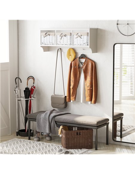 HOMCOM Entryway Wall Mounted Coat Rack with 3 Wicker Baskets and Hooks, White 833-298WT - pic 25522 | FastDaddyshop