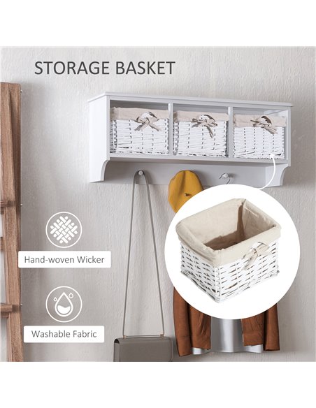 HOMCOM Entryway Wall Mounted Coat Rack with 3 Wicker Baskets and Hooks, White 833-298WT - pic 25525 | FastDaddyshop