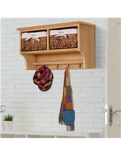 HOMCOM Entryway Wall Mounted Coat Rack with 2 Wicker Baskets and Hooks, Brown 833-299BN 2