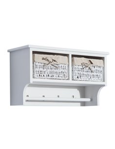 HOMCOM Entryway Wall Mounted Coat Rack with 2 Wicker Baskets and Hooks, White 833-299WT