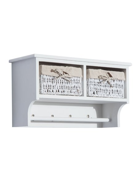 HOMCOM Entryway Wall Mounted Coat Rack with 2 Wicker Baskets and Hooks, White 833-299WT - pic 25539 | FastDaddyshop