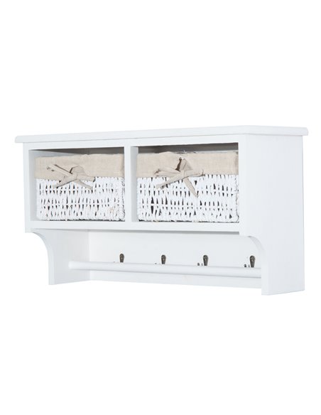 HOMCOM Entryway Wall Mounted Coat Rack with 2 Wicker Baskets and Hooks, White 833-299WT - pic 25542 | FastDaddyshop