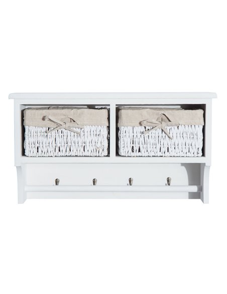 HOMCOM Entryway Coat Rack Wall Mounted Shelf w/Wicker Basket and Hooks (2 Baskets, White) - pic 25546 | FastDaddyshop