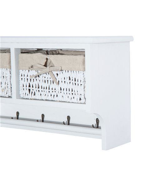HOMCOM Entryway Coat Rack Wall Mounted Shelf w/Wicker Basket and Hooks (2 Baskets, White) - pic 25547 | FastDaddyshop
