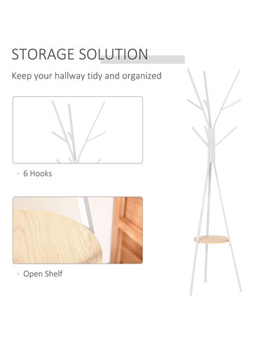 HOMCOM 180cm Free Standing Metal Coat Rack Stand Tree, White 831-174WT