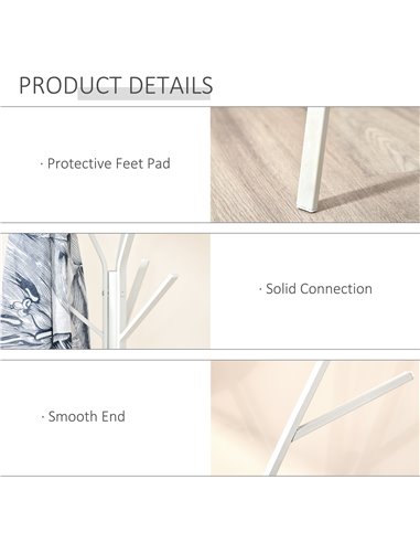 HOMCOM 180cm Free Standing Metal Coat Rack Stand Tree, White 831-174WT