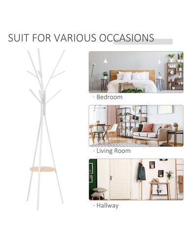 HOMCOM 180cm Free Standing Metal Coat Rack Stand Tree, White 831-174WT