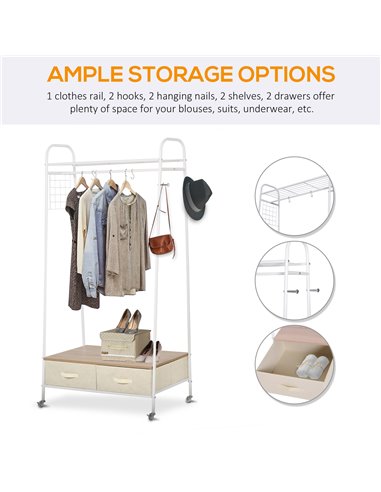 HOMCOM Entrance Coat Rack with 2 Drawers, White and Beige 850-093