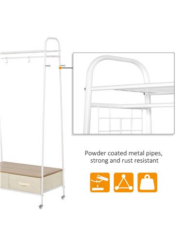 HOMCOM Entrance Coat Rack with 2 Drawers, White and Beige 850-093