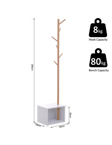 HOMCOM 180 cm Coat Rack Storage Bench, White and Natural 831-224 - pic 25577 | FastDaddyshop