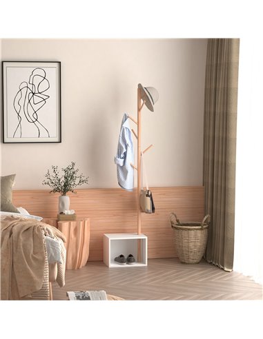 HOMCOM 180 cm Coat Rack Storage Bench, White and Natural 831-224