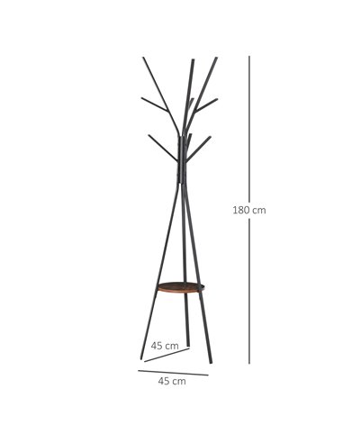 HOMCOM 180cm Free Standing Metal Coat Rack Stand Tree, Brown 831-174BN