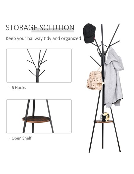 HOMCOM 180cm Free Standing Metal Coat Rack Stand Tree, Brown 831-174BN - pic 25587 | FastDaddyshop