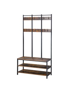 HOMCOM Coat Rack Stand with Hooks, Bench, Rustic Brown and Black 837-110V01