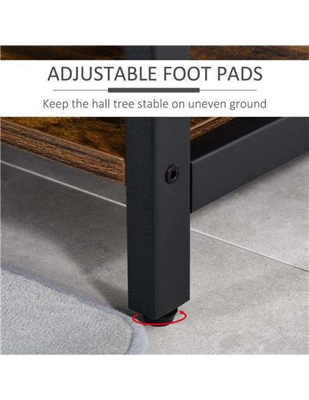 HOMCOM Coat Rack Stand, Free Standing Hall Tree, Coat Stand with Hooks, Bench and Shoe Rack, 100cm x 40cm x 184cm, Rustic Brown  - pic 25598 | FastDaddyshop