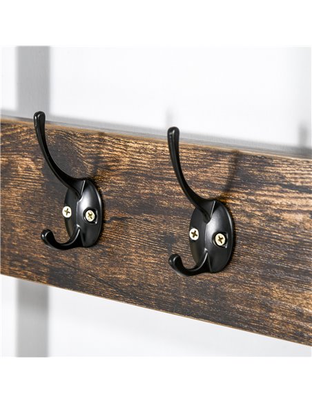 HOMCOM Coat Rack Stand, Free Standing Hall Tree, Coat Stand with Hooks, Bench and Shoe Rack, 100cm x 40cm x 184cm, Rustic Brown  - pic 25600 | FastDaddyshop
