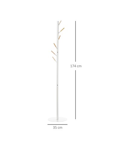 HOMCOM 174cm Free Standing Coat Rack Stand with 6 Hooks, White 831-173V01