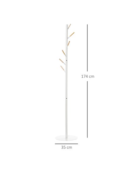 HOMCOM 174cm Free Standing Coat Rack Stand with 6 Hooks, White 831-173V01 - pic 25604 | FastDaddyshop