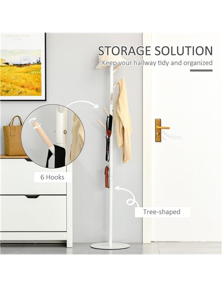 HOMCOM 174cm Free Standing Coat Rack Stand with 6 Hooks, White 831-173V01 - pic 25605 | FastDaddyshop
