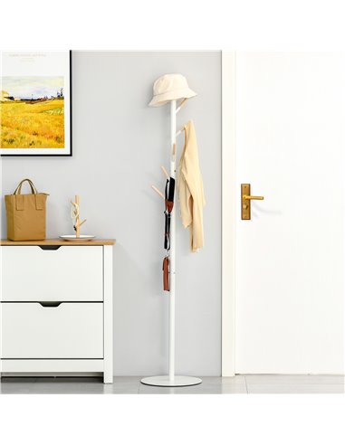 HOMCOM 174cm Free Standing Coat Rack Stand with 6 Hooks Clothes Tree Hat Display Hall Tree Hanger Hanging Organizer White
