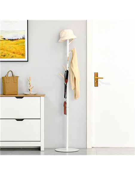 HOMCOM 174cm Free Standing Coat Rack Stand with 6 Hooks Clothes Tree Hat Display Hall Tree Hanger Hanging Organizer White - pic 25610 | FastDaddyshop