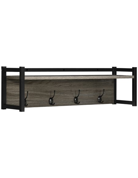 HOMCOM Coat Rack Wall-Mounted with 4 Coat Hooks and Open Storage Shelf, Grey 837-280V00GY - pic 25629 | FastDaddyshop