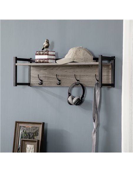 HOMCOM Coat Rack Wall-Mounted with 4 Coat Hooks and Open Storage Shelf, Grey 837-280V00GY - pic 25630 | FastDaddyshop