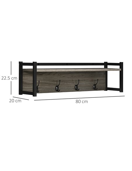 HOMCOM Coat Rack Wall-Mounted with 4 Coat Hooks and Open Storage Shelf, Grey 837-280V00GY - pic 25631 | FastDaddyshop
