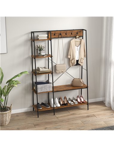 HOMCOM Free Standing Coat Rack Stand with 2-Tier Shoe Rack, Brown 850-271V00BN