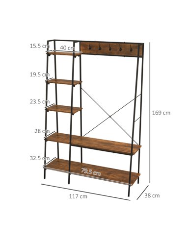 HOMCOM Free Standing Coat Rack Stand with 2-Tier Shoe Rack, Brown 850-271V00BN