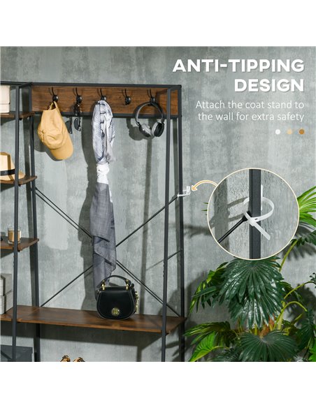 HOMCOM Free Standing Coat Rack Stand with 2-Tier Shoe Rack, Brown 850-271V00BN - pic 25652 | FastDaddyshop