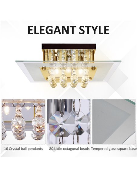 HOMCOM Crystal Chandelier Ceiling Mount Pendant Light Lamp Modern Illumination Fabric, 40L x 40W x 16 Hcm - pic 25660 | FastDaddyshop
