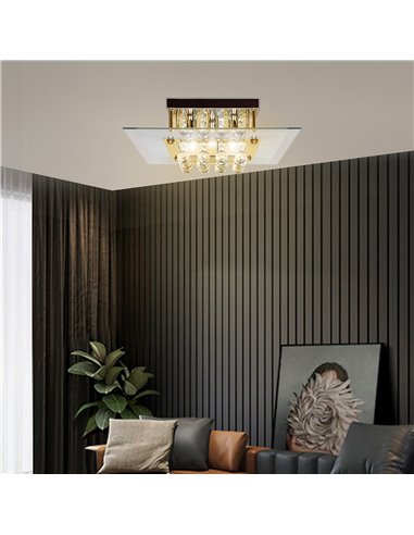 HOMCOM Crystal Chandelier Ceiling Mount Pendant Light Lamp Modern Illumination Fabric, 40L x 40W x 16 Hcm