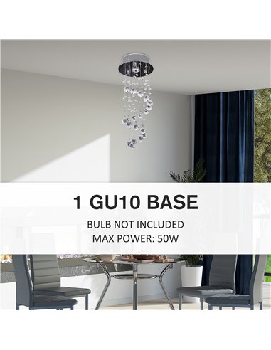 HOMCOM Metal Crystal Ceiling Light Chandelier, Silver B31-087