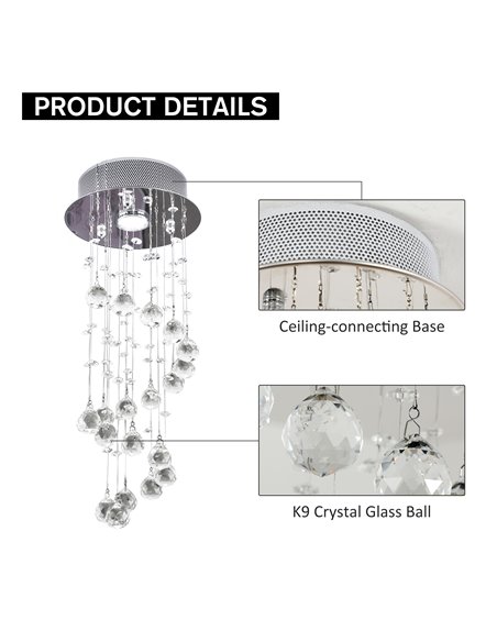 HOMCOM Metal Crystal Ceiling Light Chandelier, Silver B31-087 - pic 25688 | FastDaddyshop