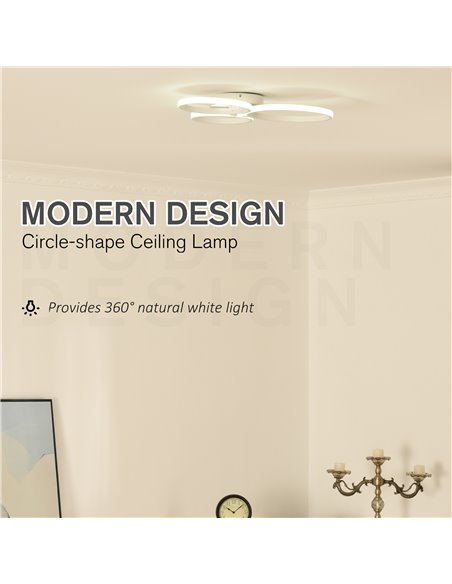 HOMCOM Modern Three Circle LED Ceiling Lamp Light with Metal Base for Bedroom, Hallway, Dining Room, Living Room - pic 25695 | FastDaddyshop