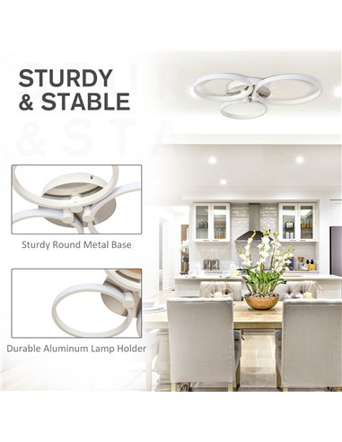 HOMCOM Modern Three Circle LED Ceiling Lamp Light with Metal Base for Bedroom, Hallway, Dining Room, Living Room