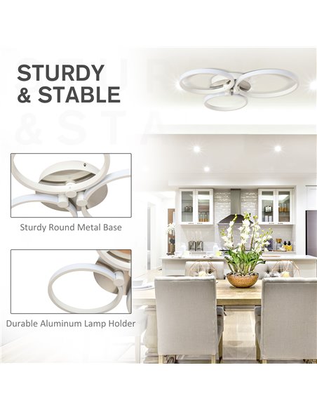 HOMCOM Modern Three Circle LED Ceiling Lamp Light with Metal Base for Bedroom, Hallway, Dining Room, Living Room - pic 25696 | FastDaddyshop