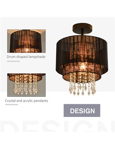 HOMCOM Vintage Metal Ceiling Light Chandelier with 2 Drum Shape Lampshade, Black B31-276